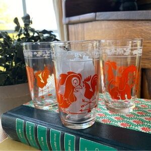 Vintage 1950’s Rooster Juice Glasses EUC